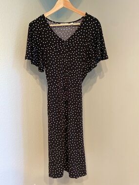 Susan Graver Black and White Polka Dot Button-Front Midi Dress